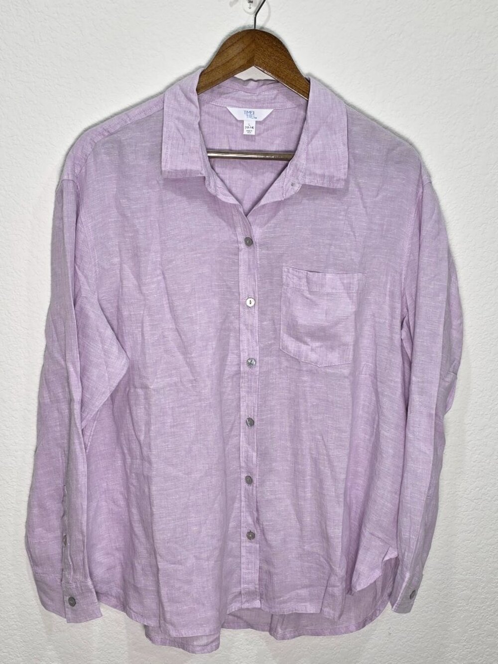 NWOT Linen Blend Oversized Button Down Shirt Lilac Purple Long Sleeve Top L